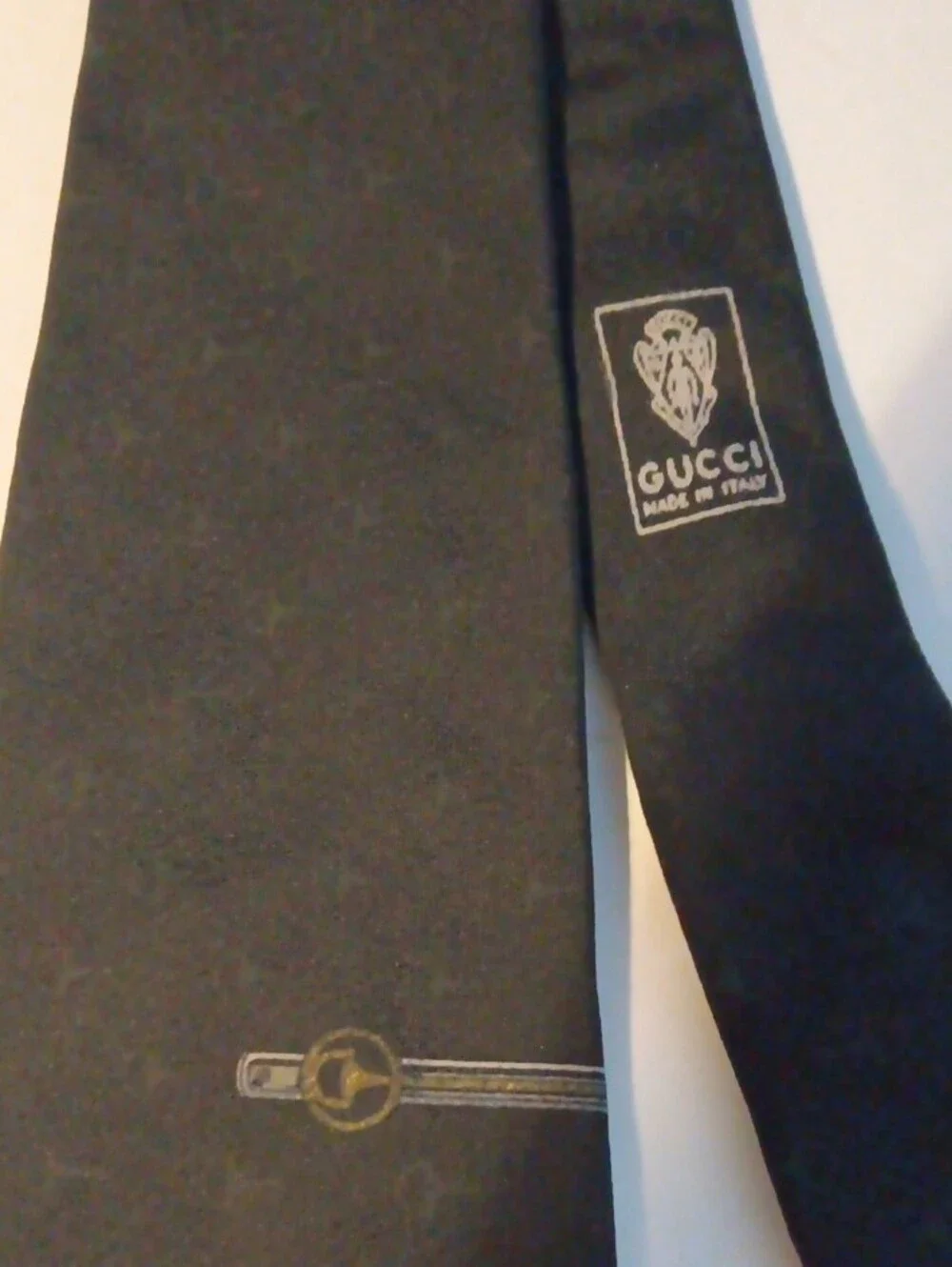 Gucci Black Silk Tie with Subtle Stirrup Stitch